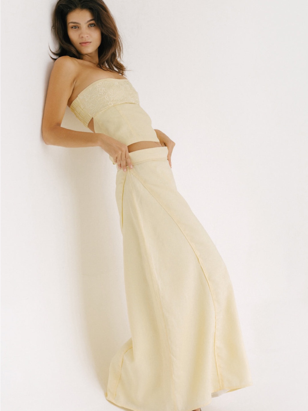 Eisha Resort Maxi Skirt Butter Yellow Linen Nwot — image 5 of 8
